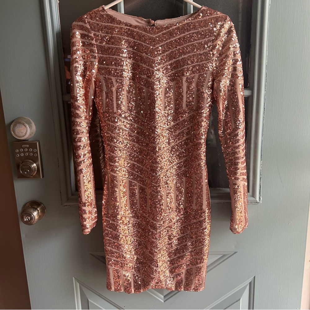 Sequin Open Back Backless Gold Long Sleeve Mini Dress L’ATISTE Like New Small 4